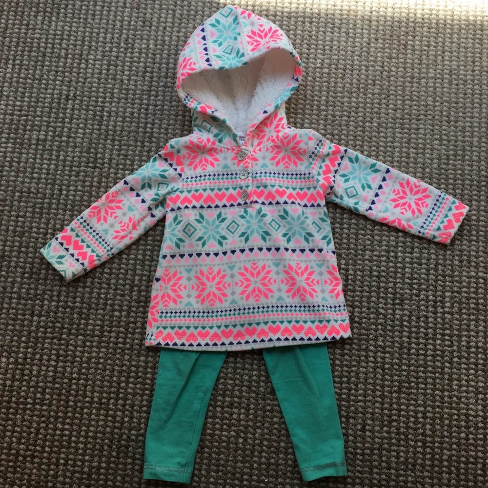Carters Sherpa lined fleece top/ leggings set 18M